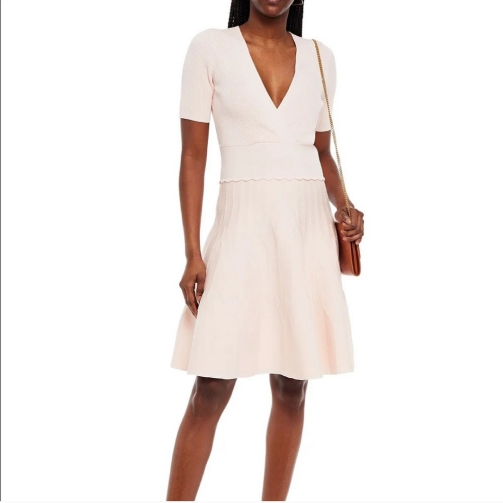 NWT SANDRO Esmera Wrap Effect Knitted Dress In Polaro Pink Size 6 - Picture 2 of 12